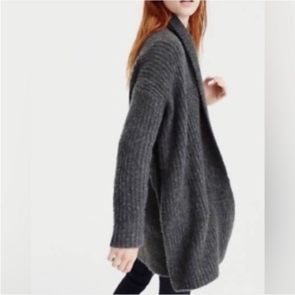 ALPACA WOOL J. CREW Open Front Gray Cardigan Pockets Slouchy Knit SZ XS Cozy EUC